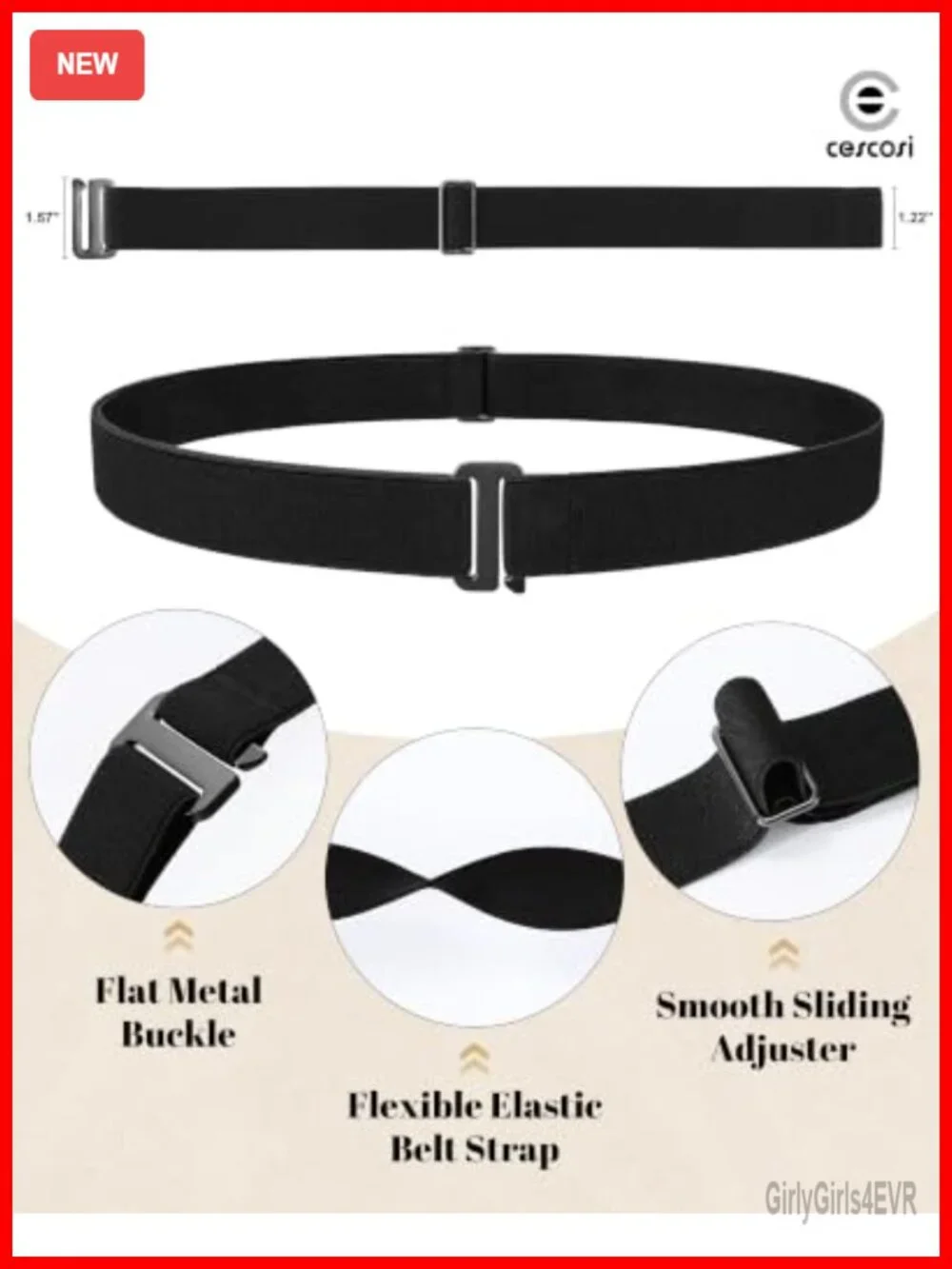 4 Pack No Show Elastic Belts for Women Invisible Stretch Belt with Flat Buckle